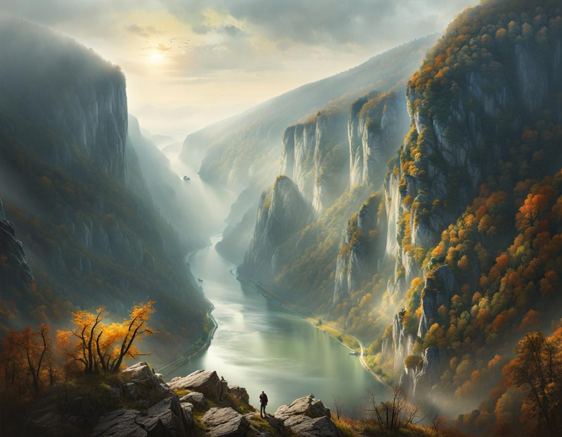 Danube River at Iron Gates Gorge Illustration