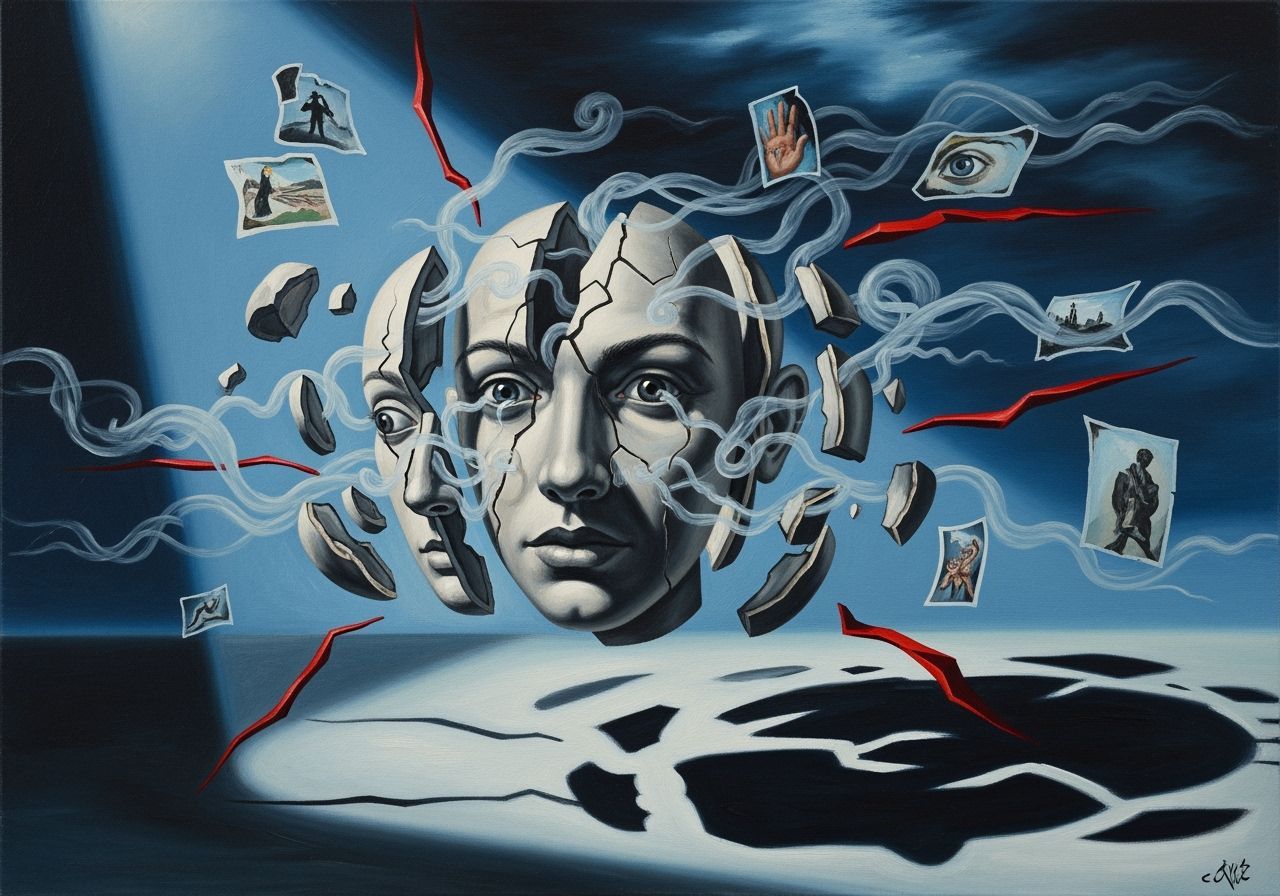 Surrealist Oil Painting of a Fractured Head