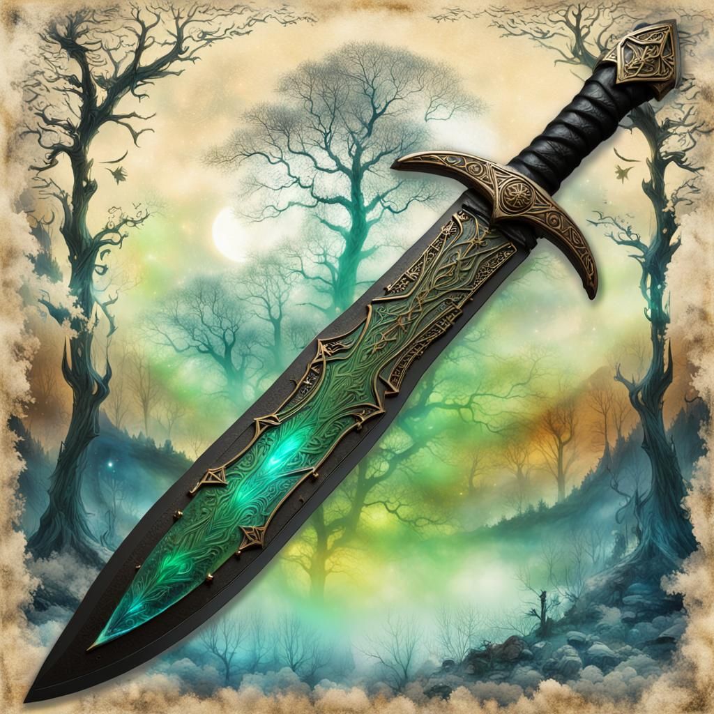 Glowing Elven Short Sword in Spring Forest