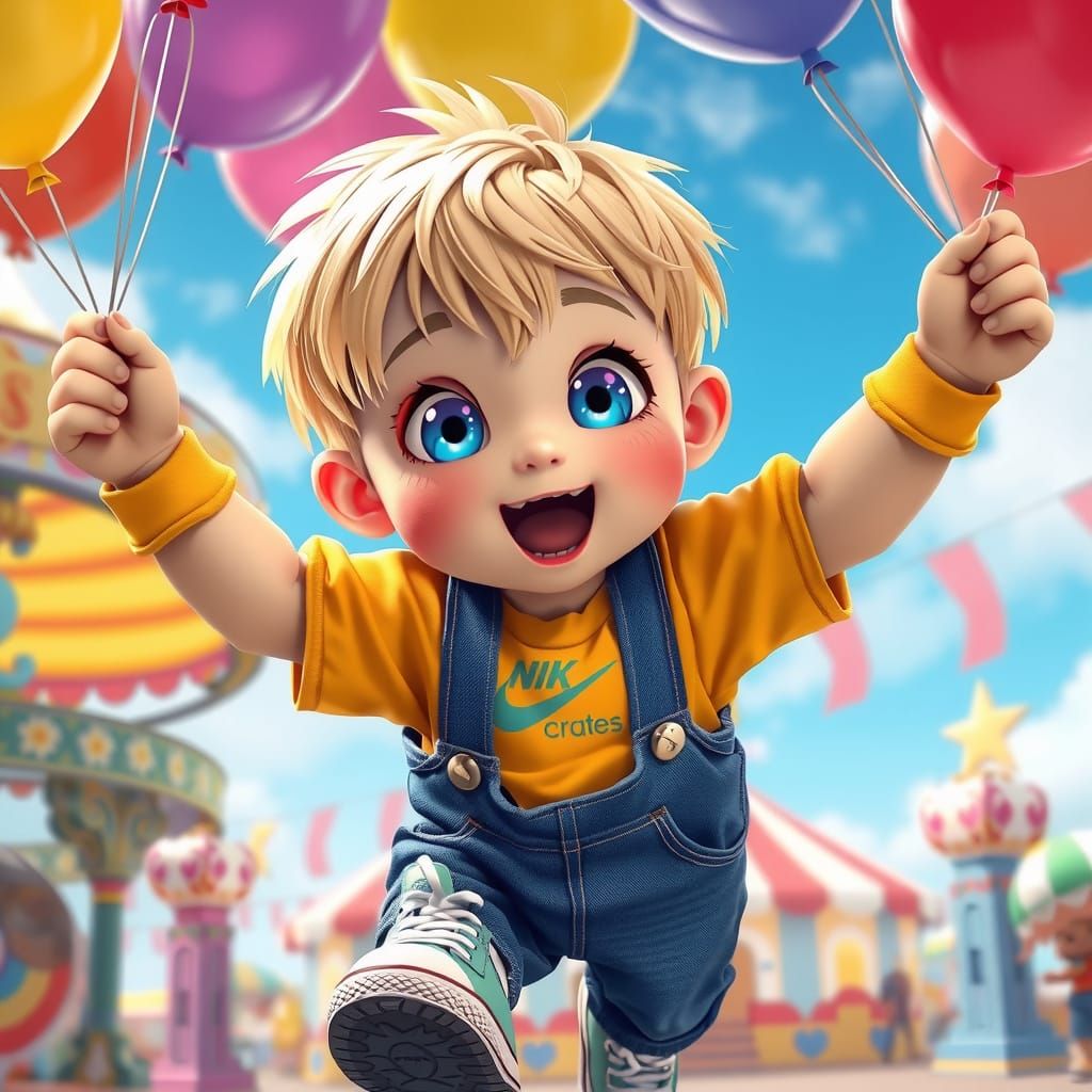 Boy Floats Over Fair in Vibrant Anime Style