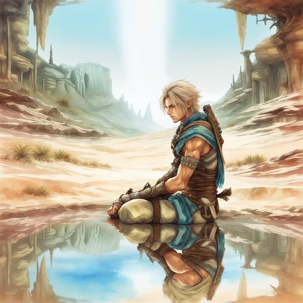 Vaan in Desert Oasis: Digital Watercolor Art