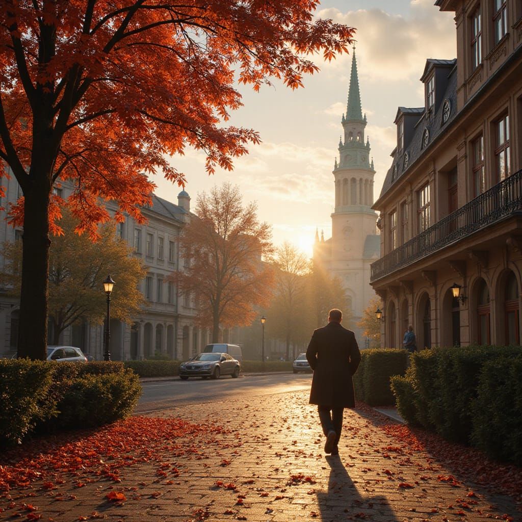 Vienna Street View in Autumn, Digital Painting