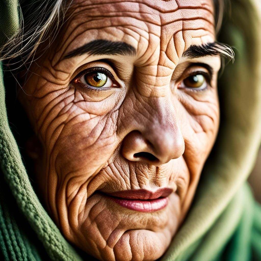 Mother's Gentle Portrait in Warm, High-Contrast Lighting