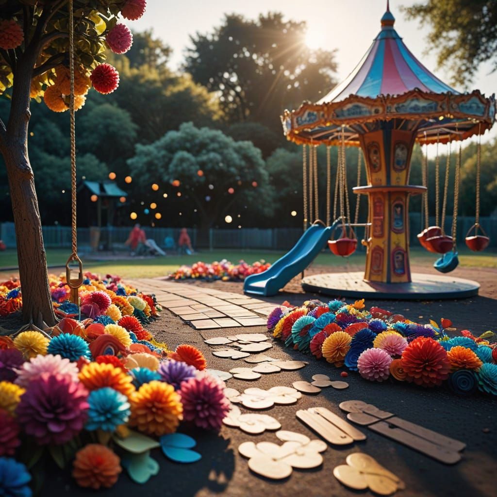 Colorful Paper Scrap Playground in Hyper-Realistic Style