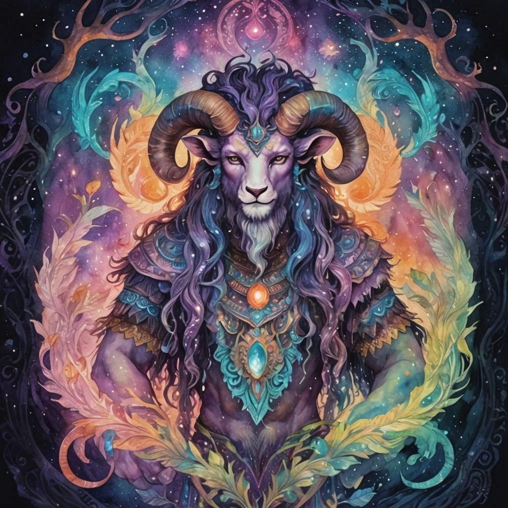 Shimmering Satyr Portrait in Bioluminescent Forest