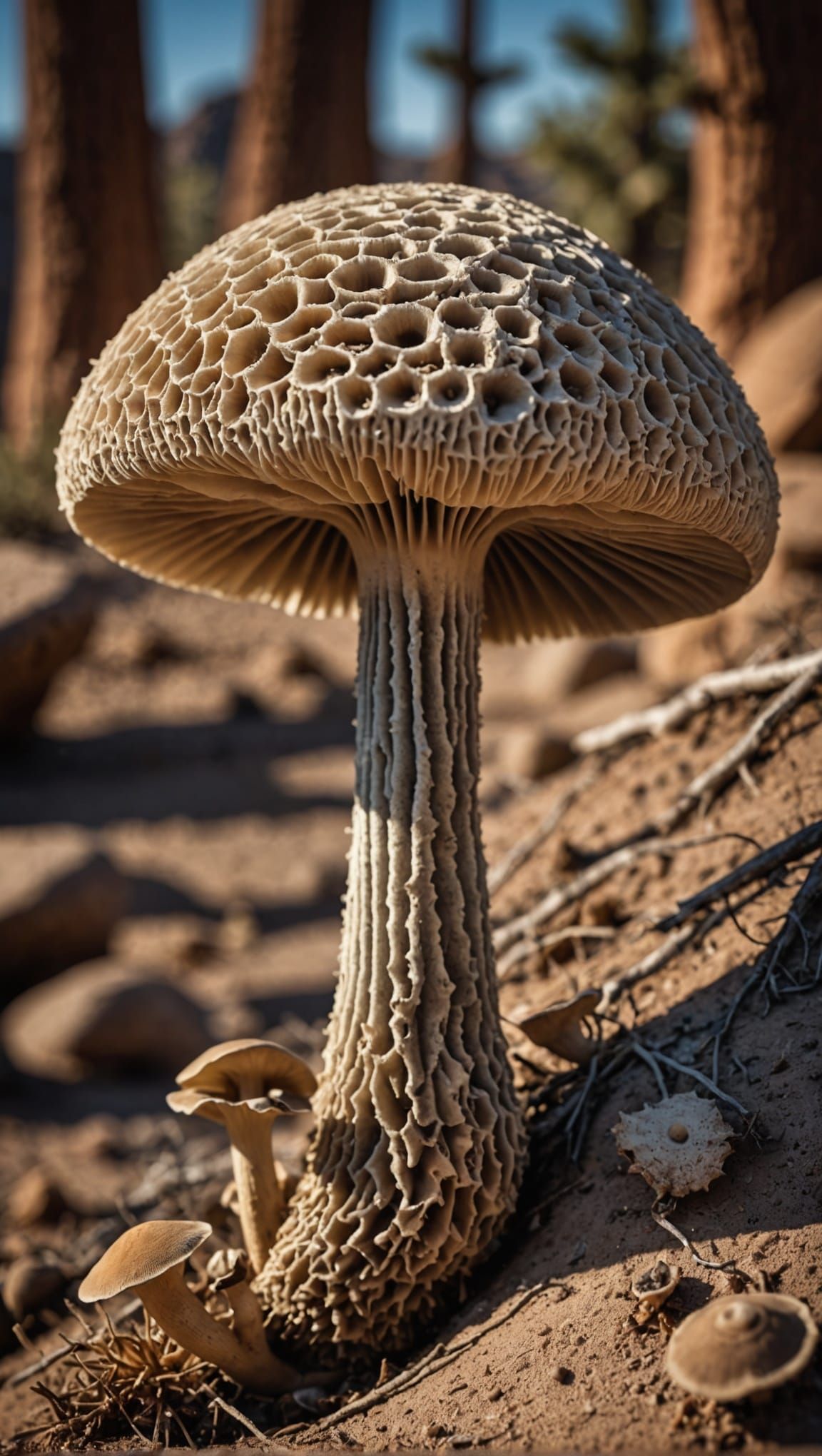 Hyperrealistic Desert Mushroom in Sharp Focus