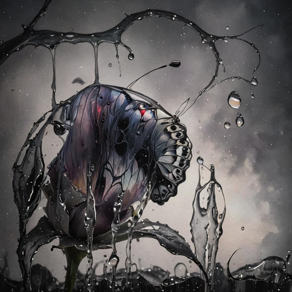 Surreal Butterfly on Flaming Rose, Close Up