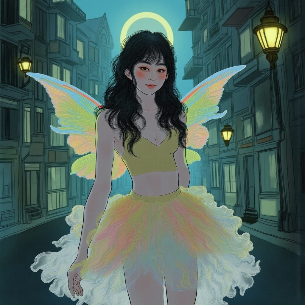Urban Fairy Portrait in Art Nouveau Style
