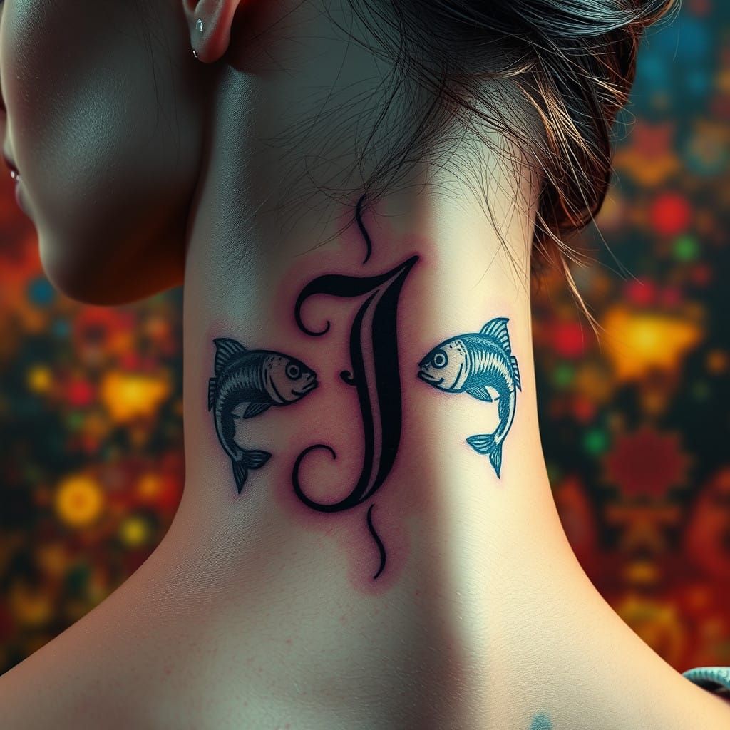 Hyperrealistic Pisces Tattoo in Intricately Detailed Splash....
