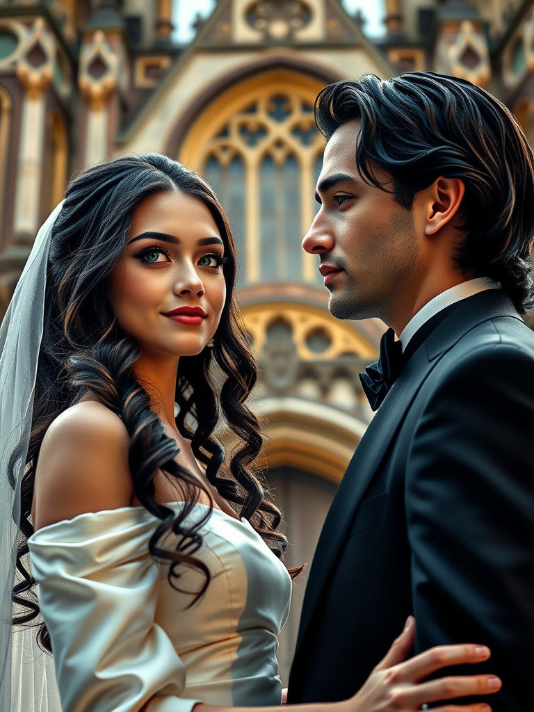 Westminster Abbey Wedding Portrait in Art Nouveau Style