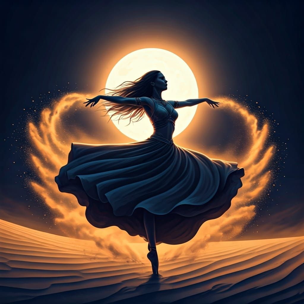 Dancing Silhouette in Moonlight: Atmospheric Art