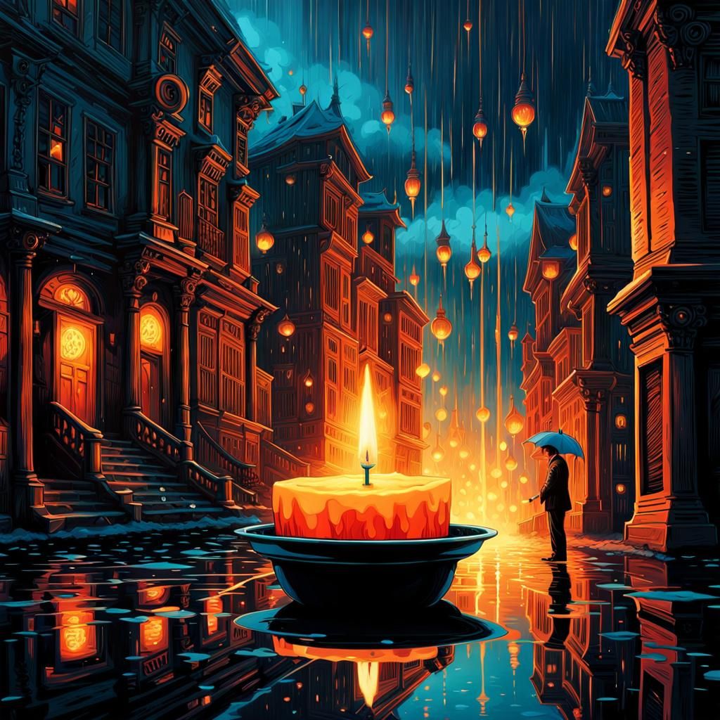Candle in Rain: Pop Art Fantasy Illustration