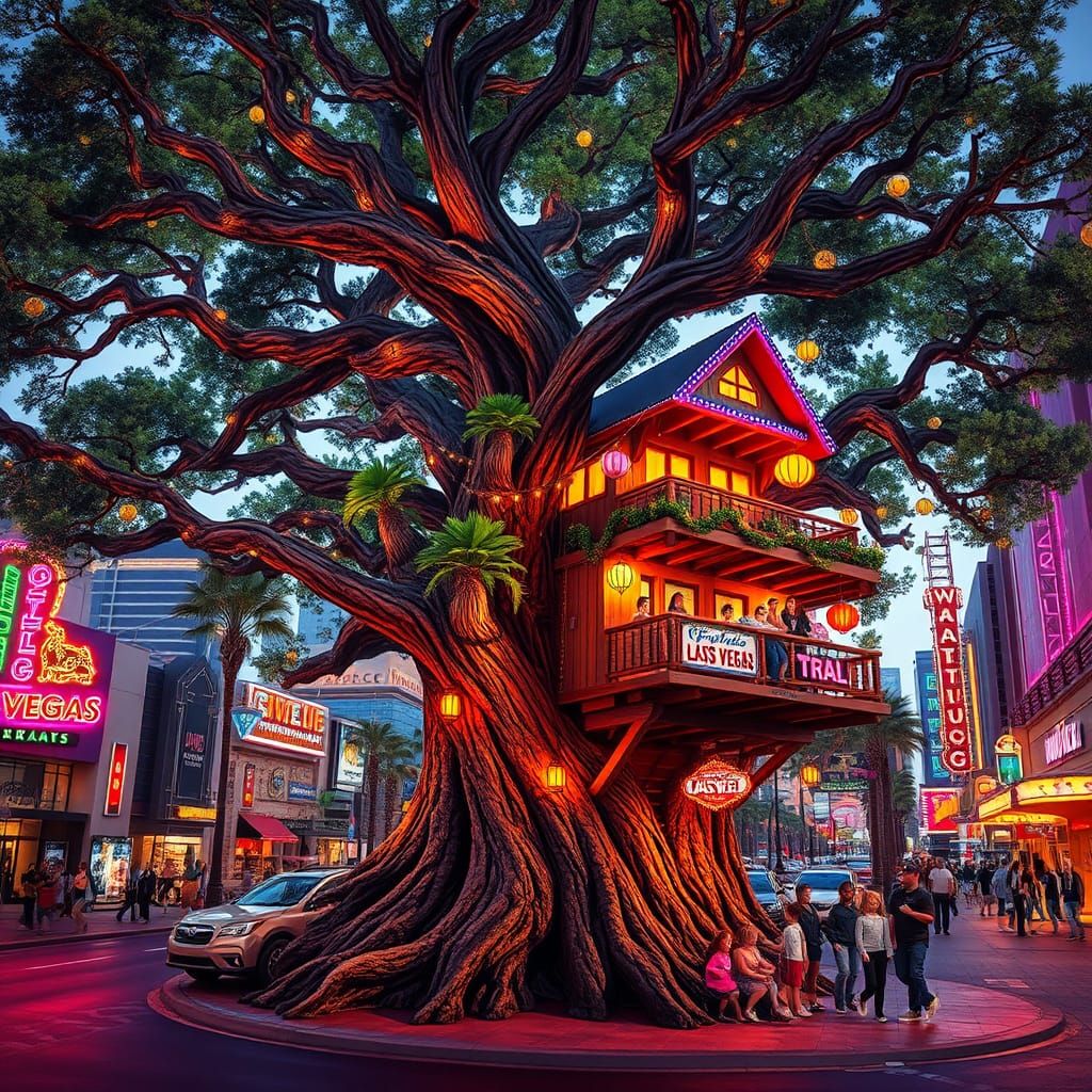 Treehouse Oasis in Las Vegas, Futuristic Digital Art