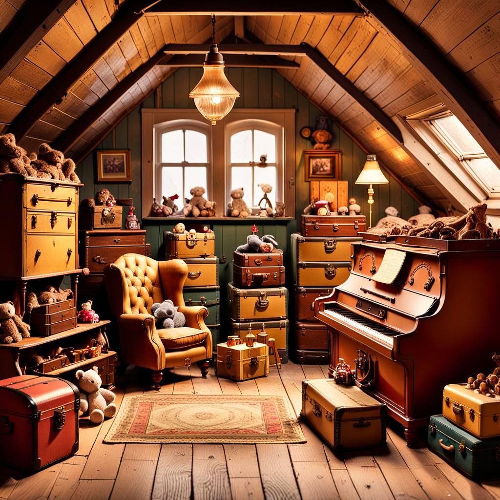 Victorian Attic Interior with Vintage Toys