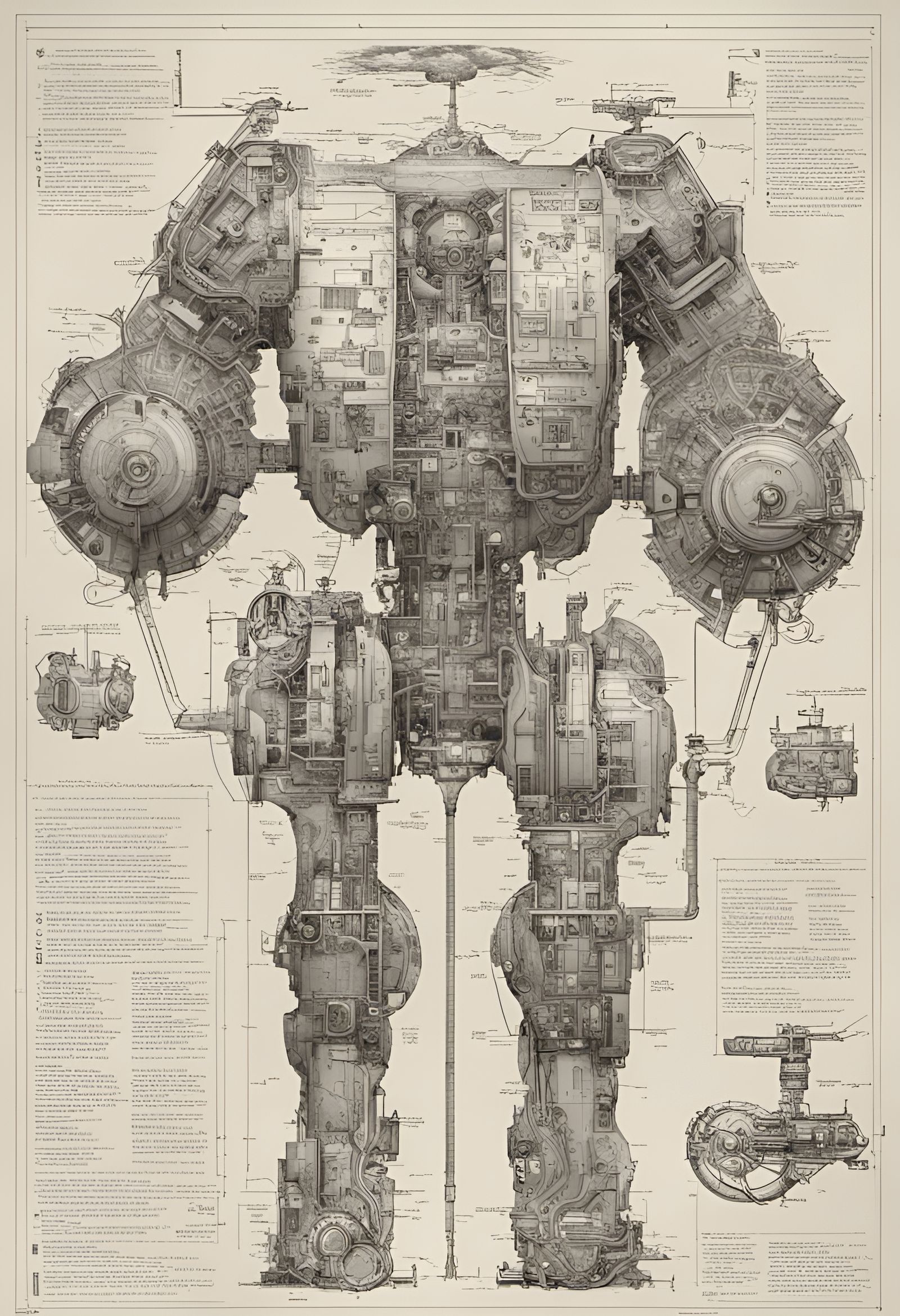 Cyborg AI Schematic in Leonardo da Vinci Style
