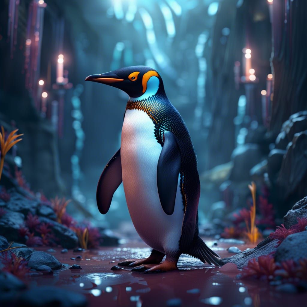 Detailed Penguin Matte Painting in Deep Color