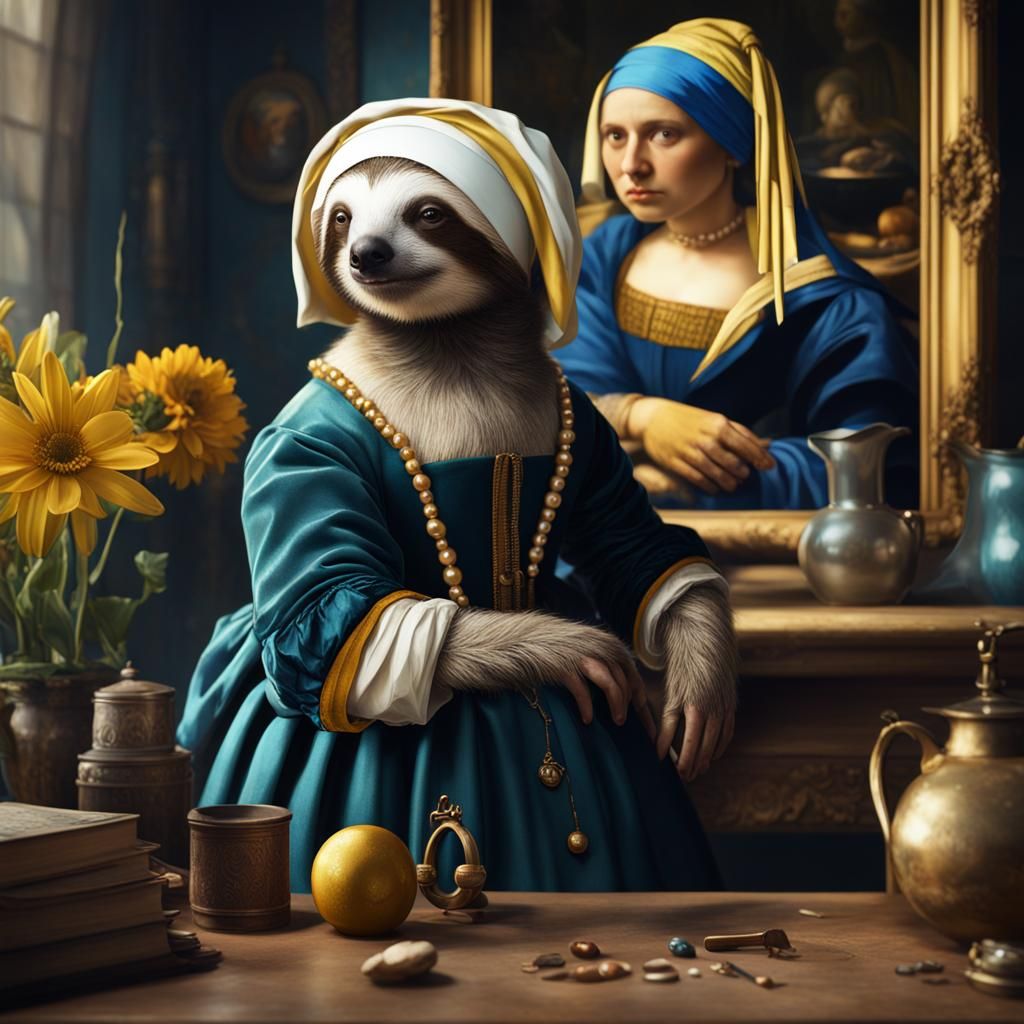 The maiden sloth with a pearl earring posing for Vermeer