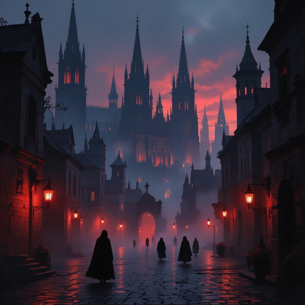 Dark Fantasy Cityscape at Twilight