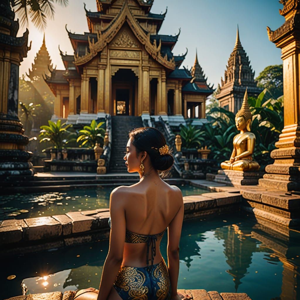 Surreal Tropical Oasis in Golden Hour