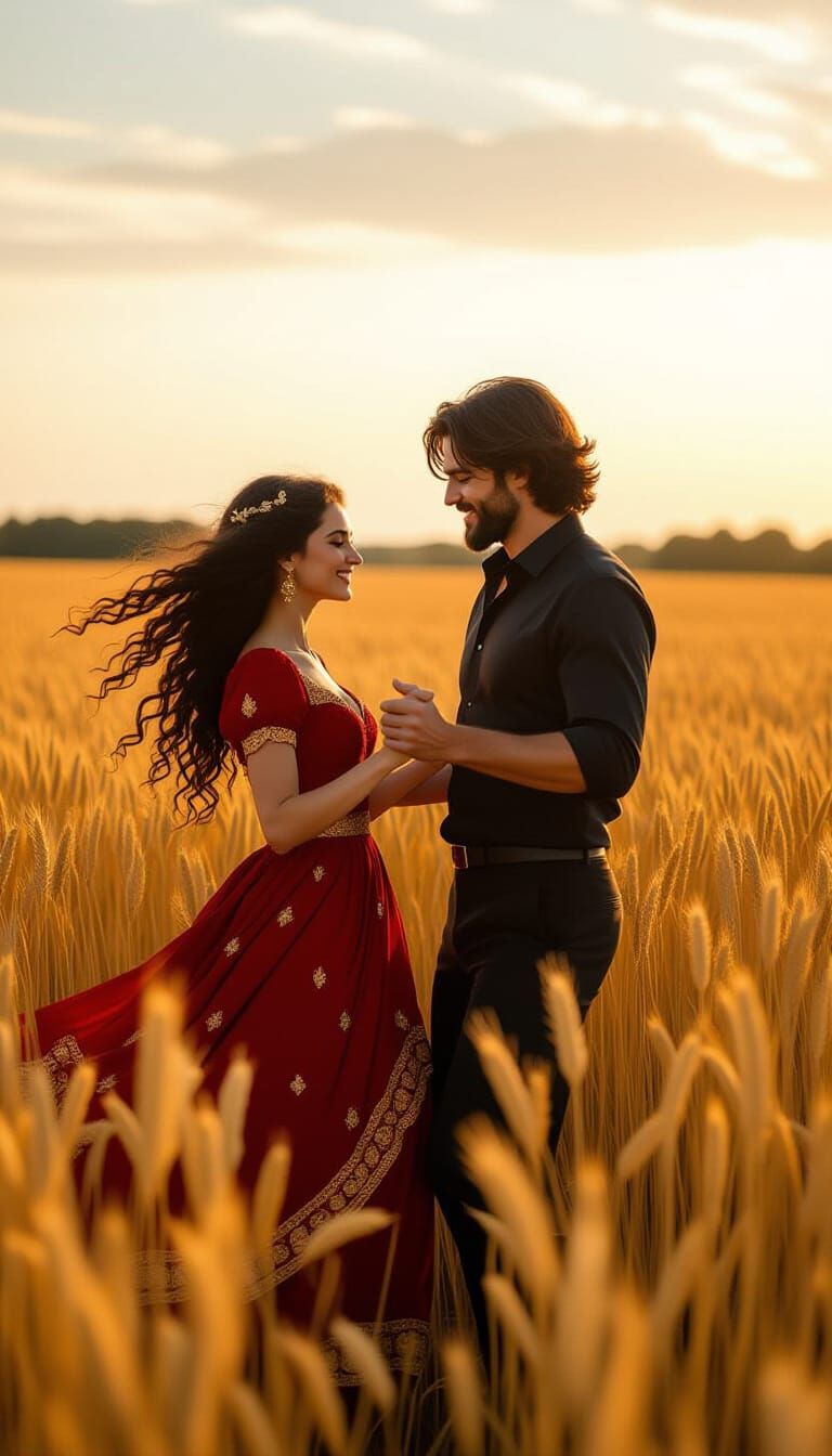 Romantic Dance in Golden Wheat Field