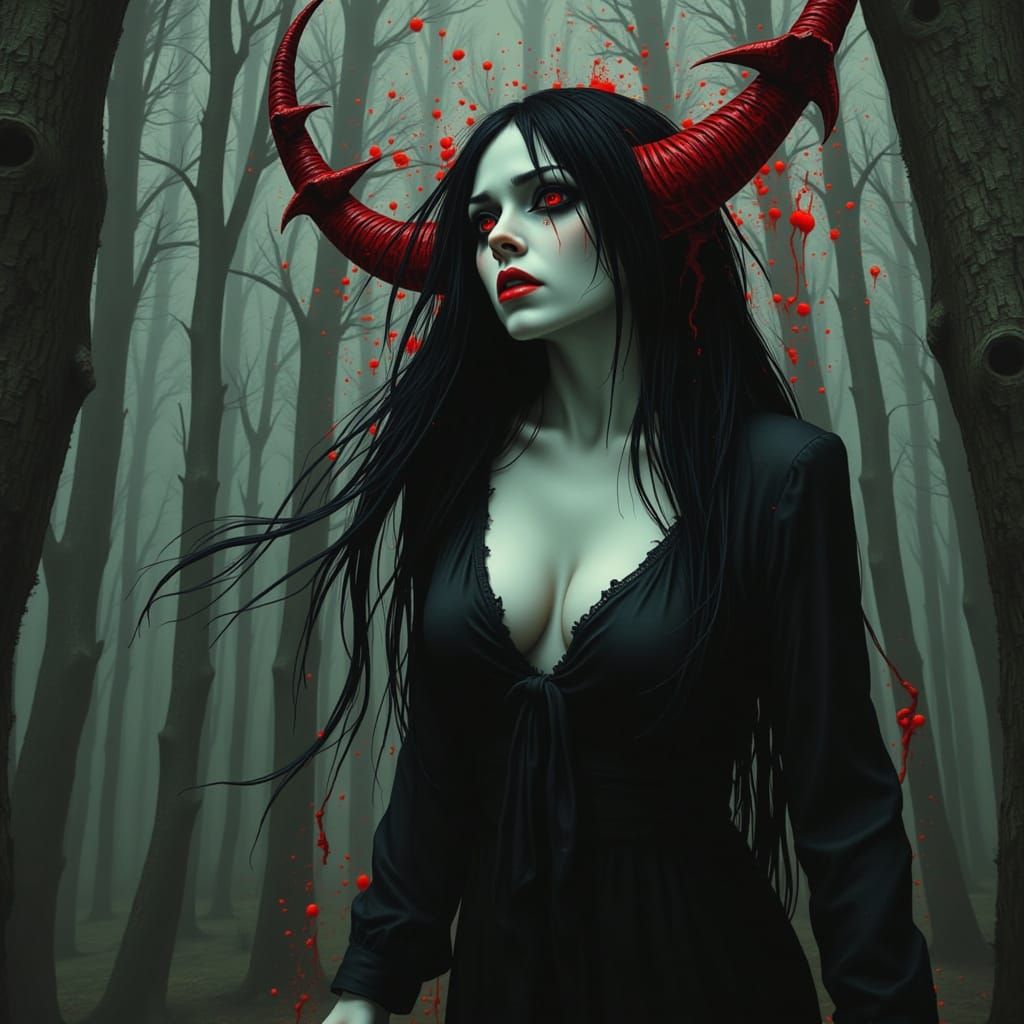 Voluptuous Demonic Entity in Junji Ito Horror Style