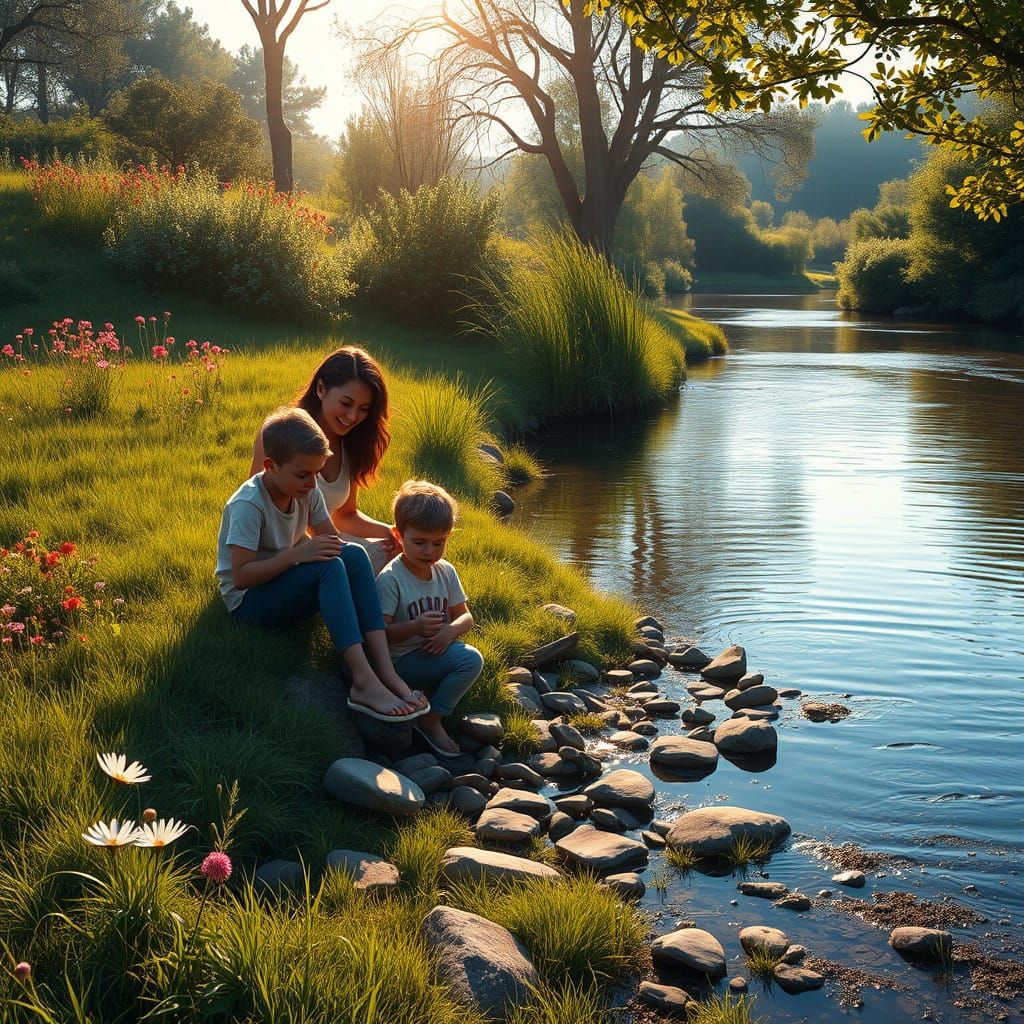 Wholesome Family in a Serene Park Setting