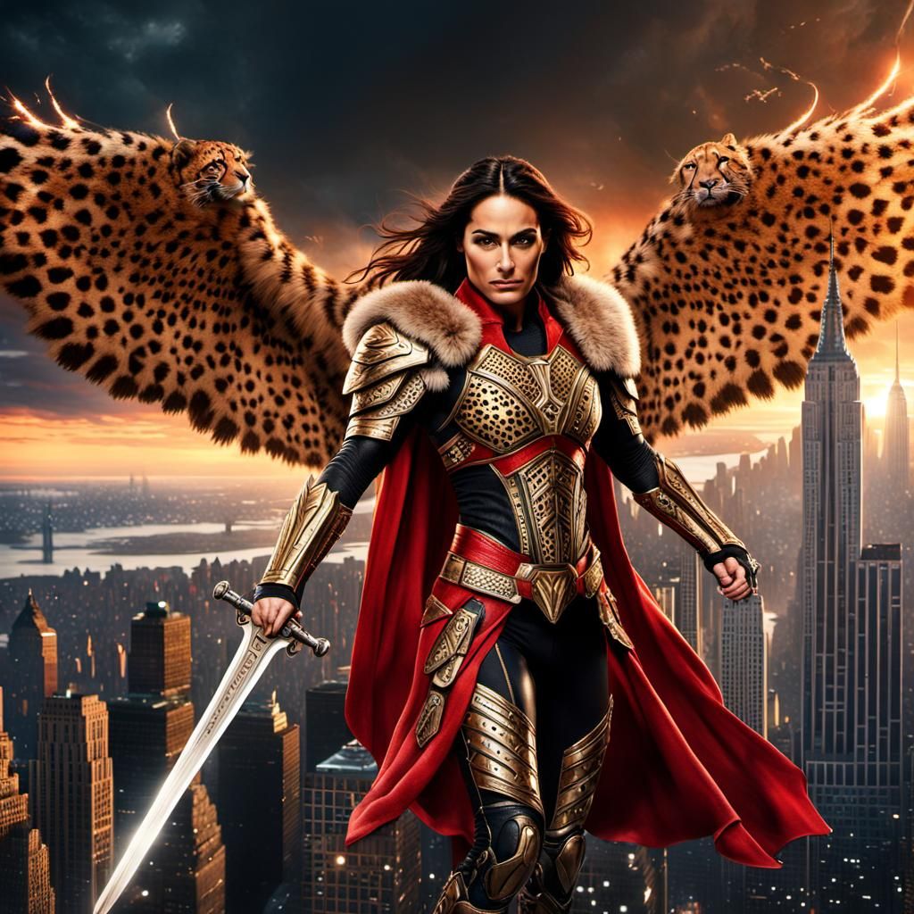 Archangel Warrior Over New York in Digital Painting