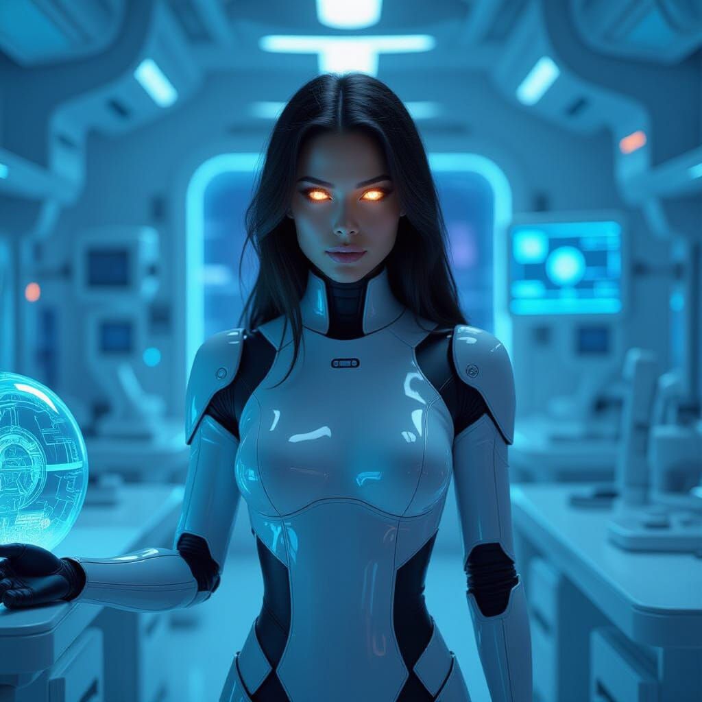 Android in Futuristic Lab, Ash Thorp Style