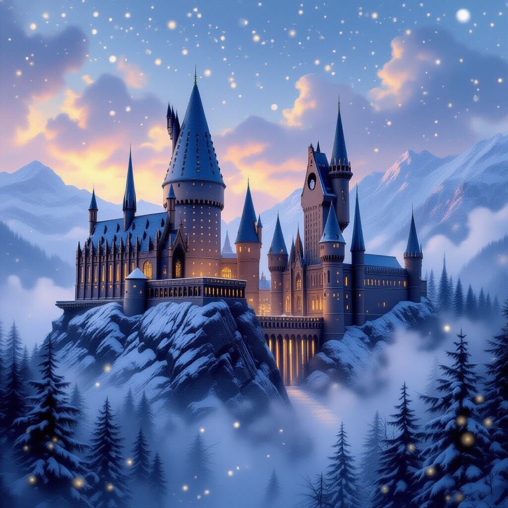 Magical Hogwarts Castle in Winter Wonderland