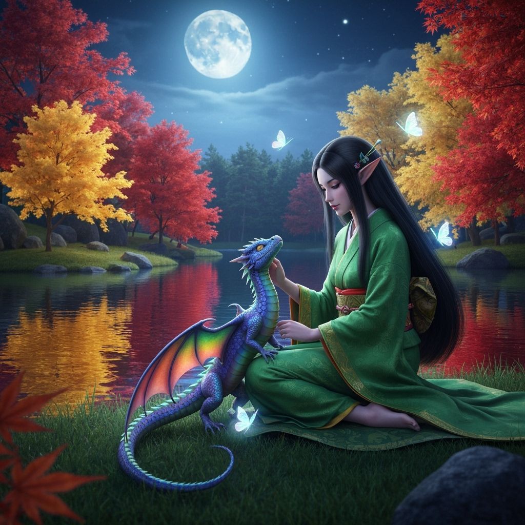 Moonlit Elf with Dragon by Maple Lake