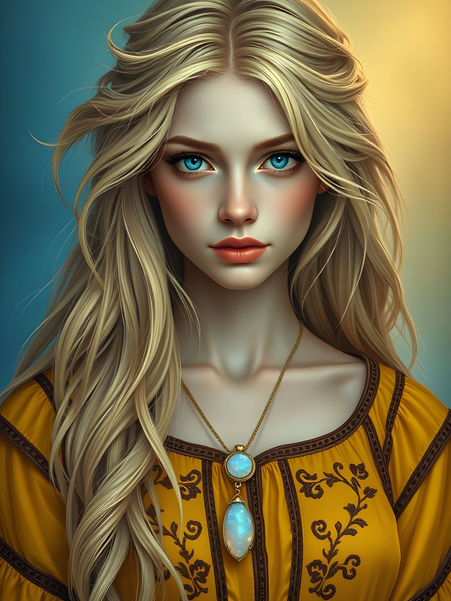 Norse Goddess Portrait in Art Nouveau Style