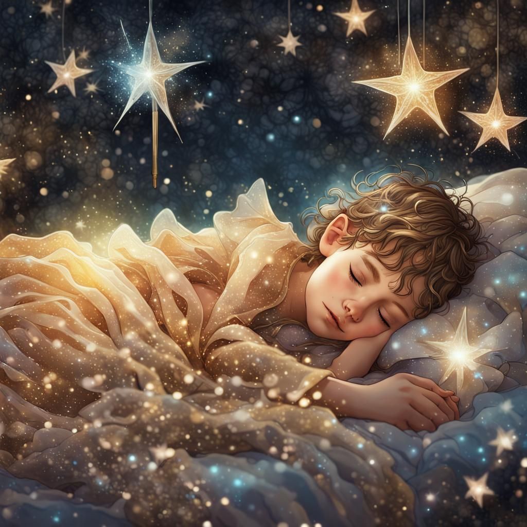 Fairy Guardian Sprinkling Stardust on Sleeping Child