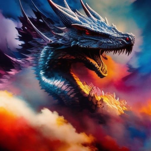 Colorful Dragon Portrait in Splash Art Style