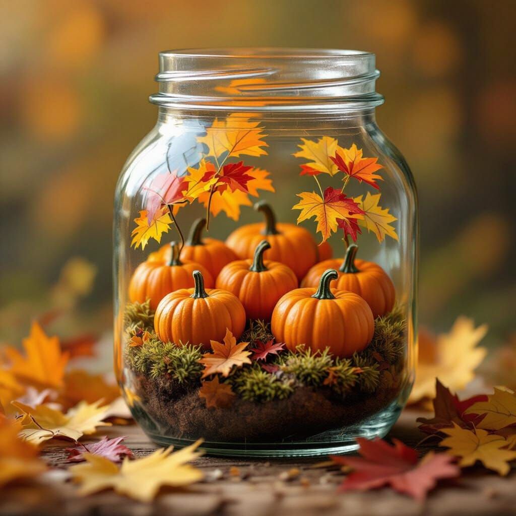 A pumpkin patch growing inside a glass jar