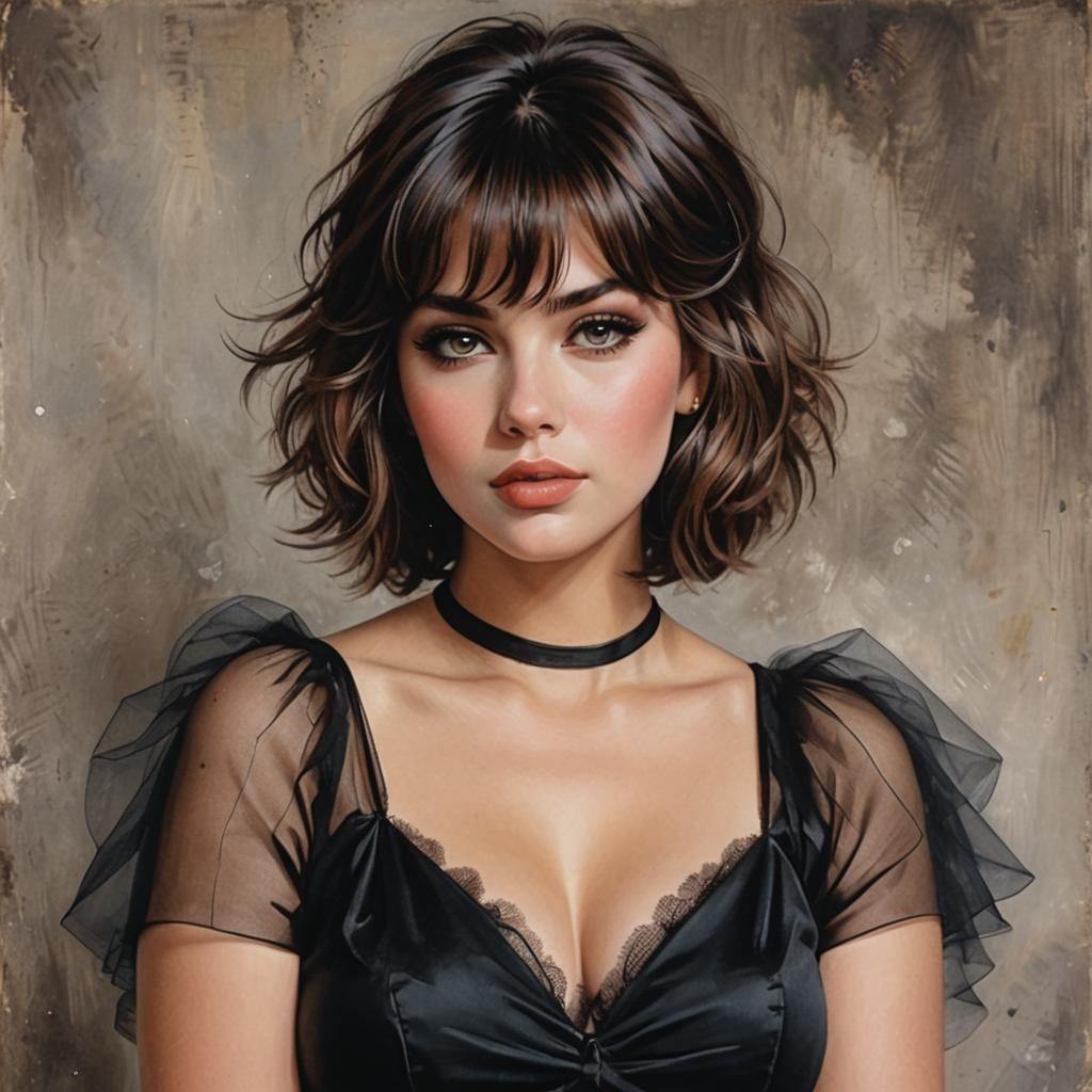 Brunette Woman in Tulle Top, Fantasy Art