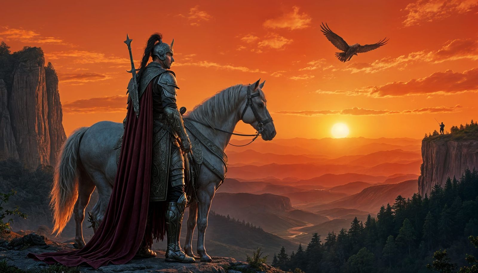 Futuristic Syrian King with Horse Soaring at Sunrise