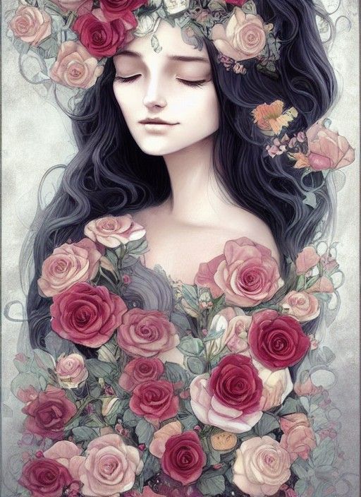 Sleeping Beauty with Roses: Storybook Illustration