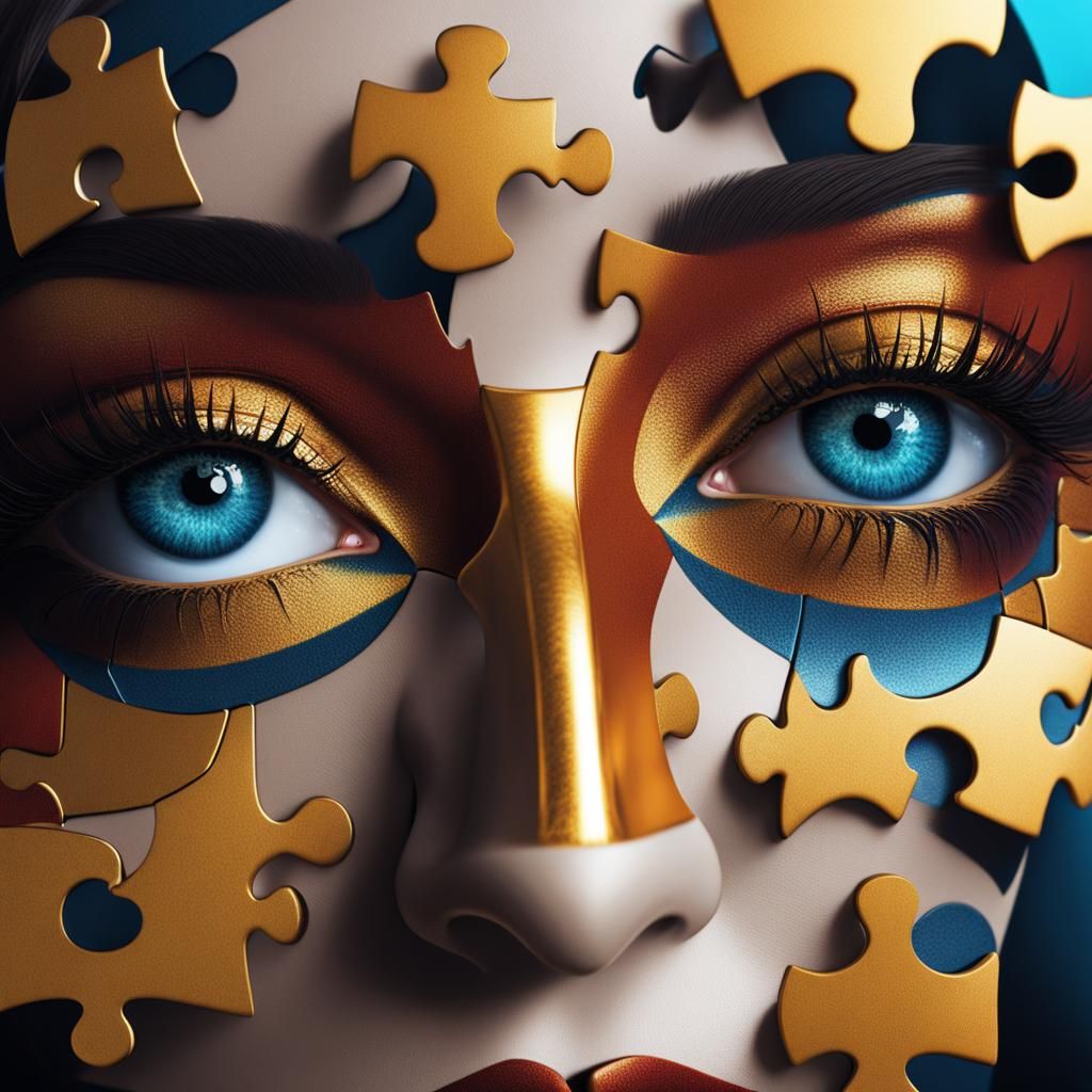 Woman's Face on Jigsaw Puzzle Piece