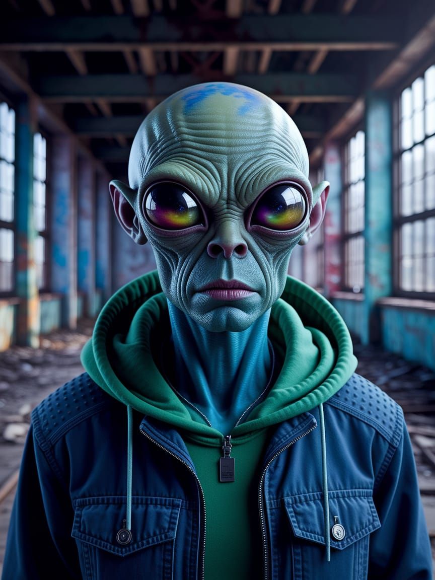 Hyperrealistic Alien Portrait in Offbeat Style