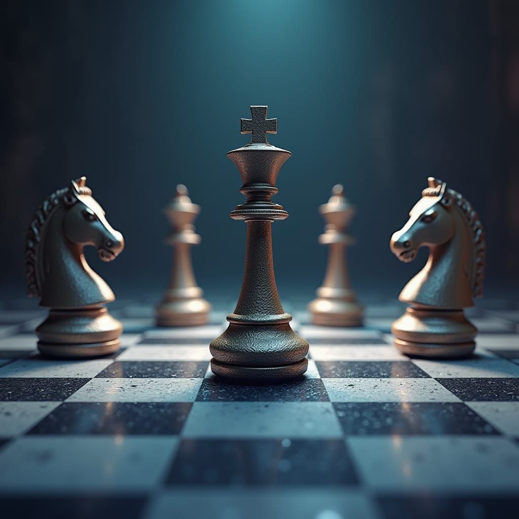 Chessboard with Queen and Knights: Detailed Matte Painting