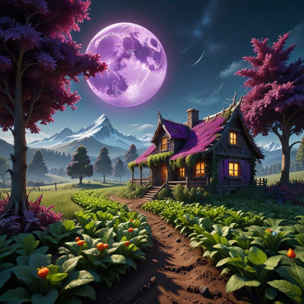 Purple Continent: Exotic Landscape Under Indigo Moon