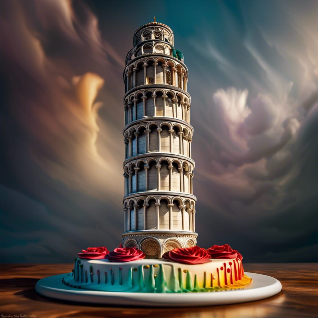 Hyperrealistic Leaning Tower of Pisa Wedding Cake