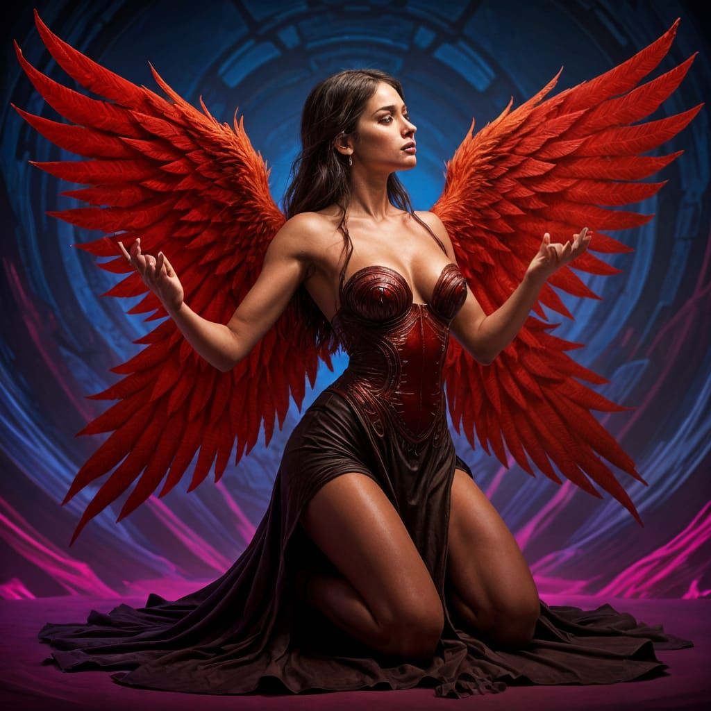 Demoness with Red Wings: Fantasy Concept Art