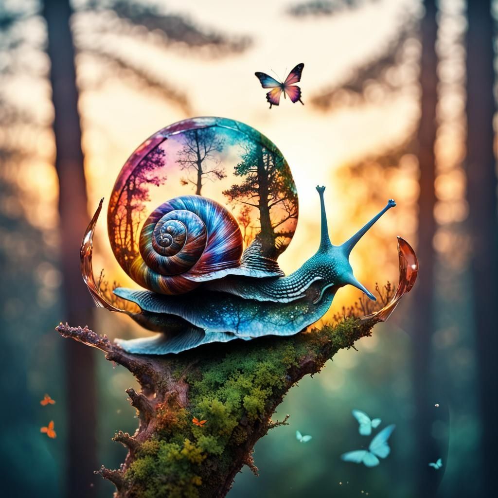 Crystal Snail Silhouette with Sunset Background