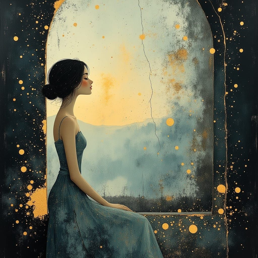 Serene Woman in Whimsical Dawn Light