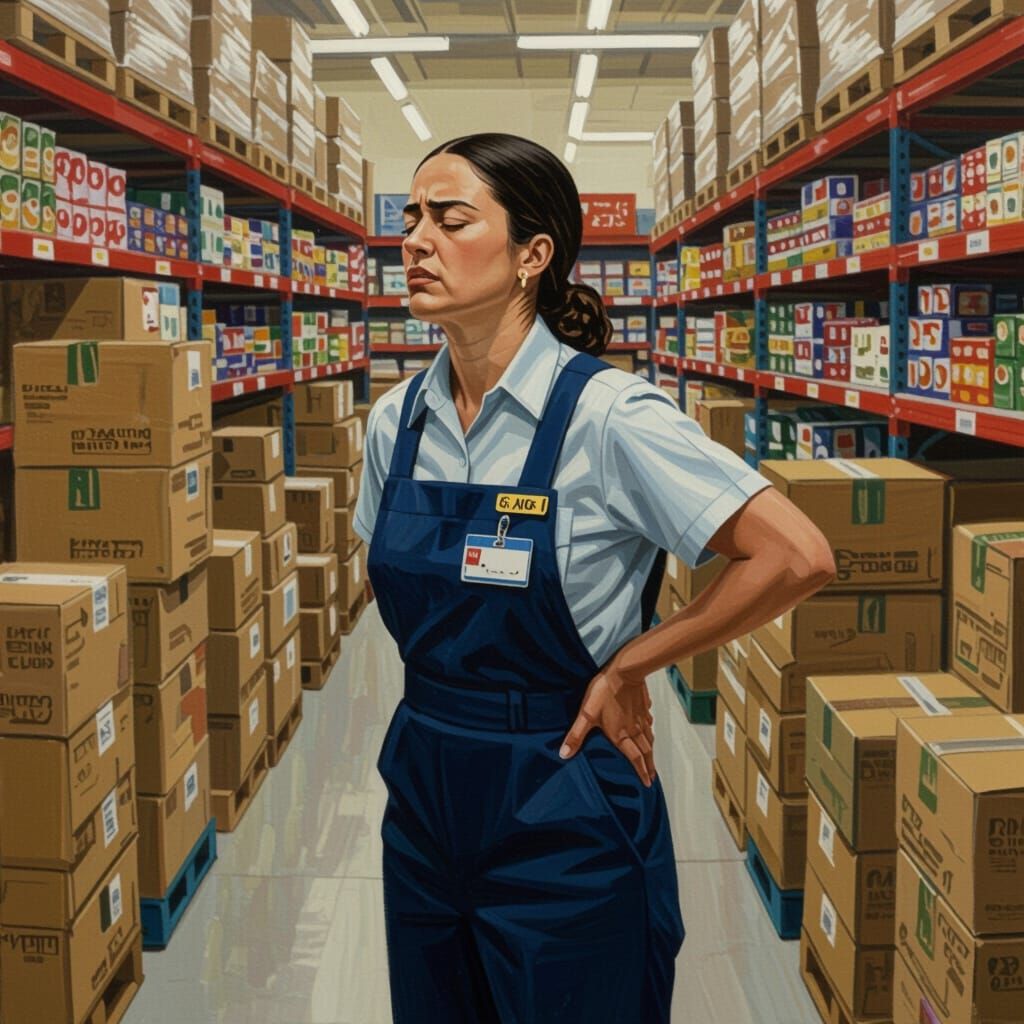 Supermarket Worker's Back Pain: Sympathetic Realism Art