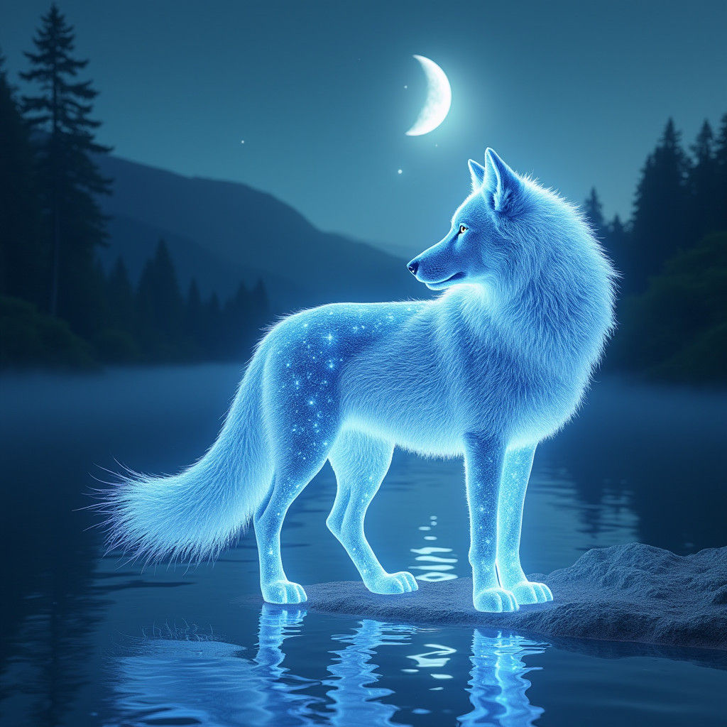 Luminous Wolf on Shimmering Shores