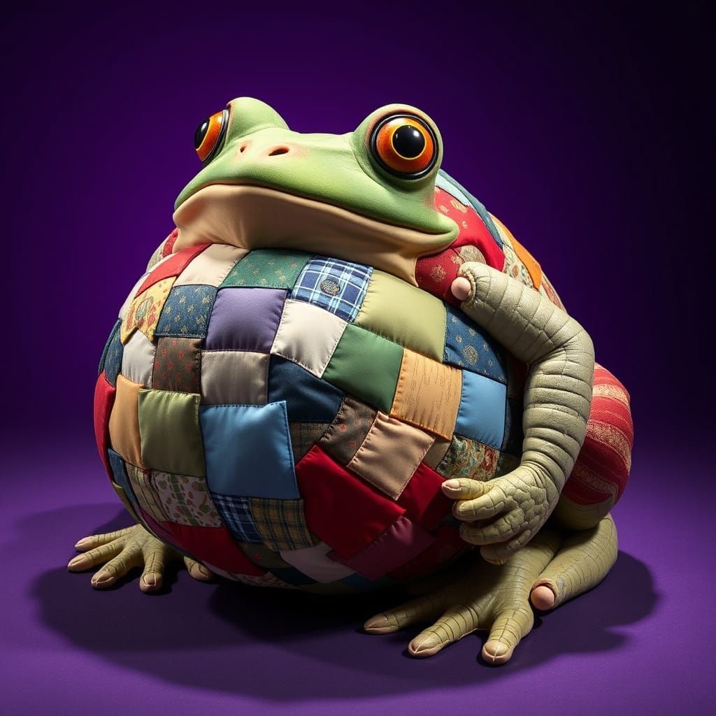 Whimsical Patchwork Frog in Vibrant Textiles