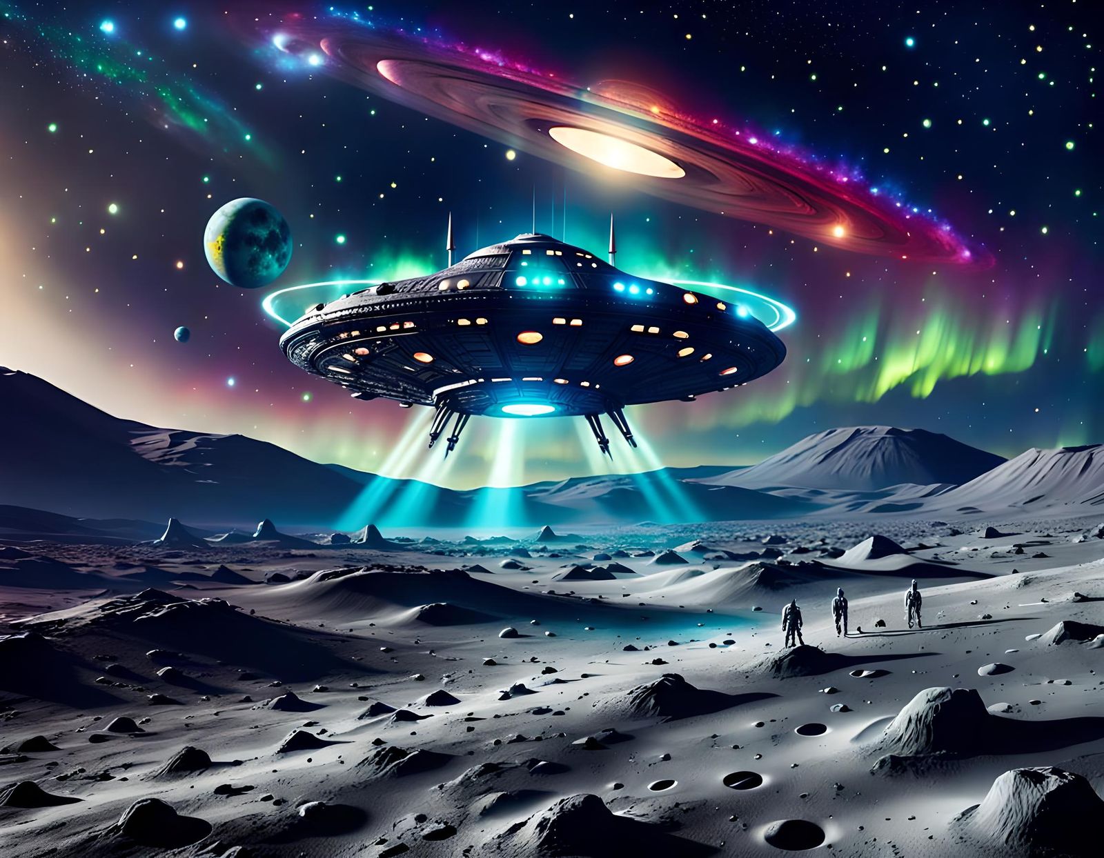 Miniature Alien Spaceship on Moon Surface