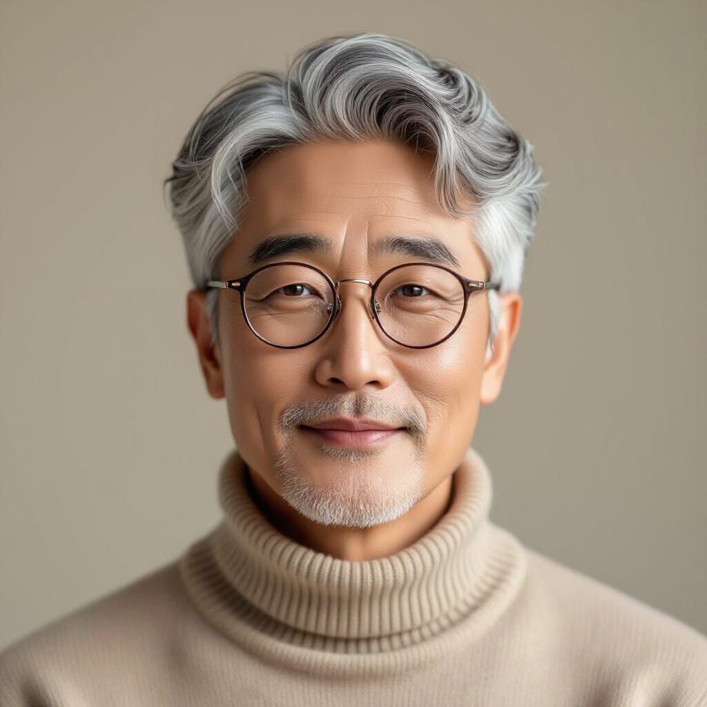 Silver-Haired Man with Glasses, Photorealistic Portrait